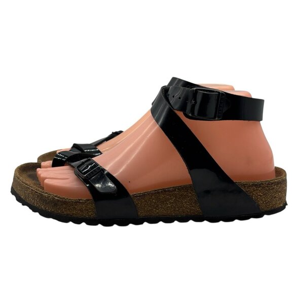 Birkenstock Yara Patent Leather Sandals Women’s Sz 38 US 7 Black Open Toe Shoes - Picture 3 of 12